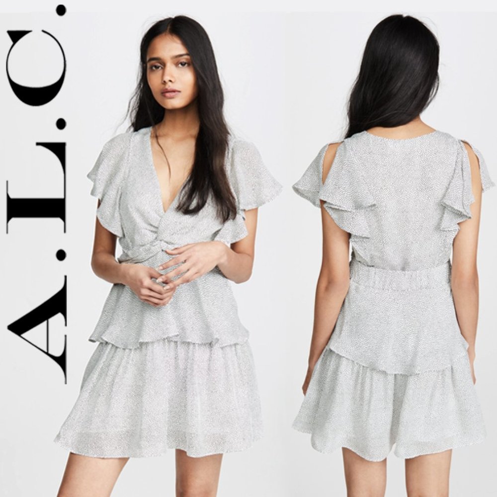 A.L.C. Viera V Neck Twist Tiered Silk Mini Dress